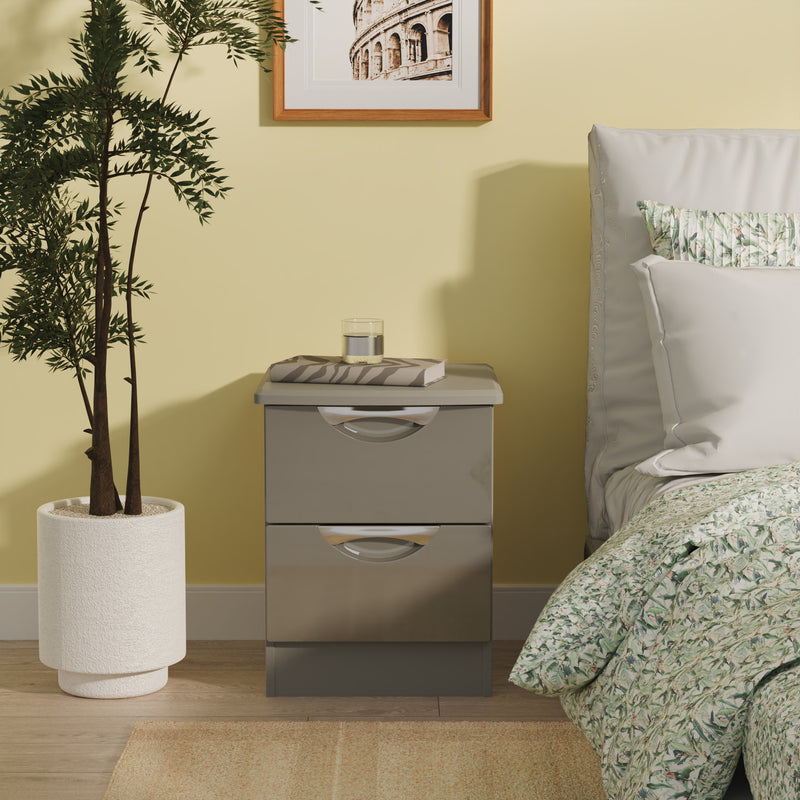 Camden 2 Drawer Bedside Cabinet in Grey Gloss & Dusk Grey - Ready Assembled