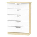 Cairo Ready Assembled Chest of Drawers with 5 Drawers  - White Gloss & Bardolino Oak