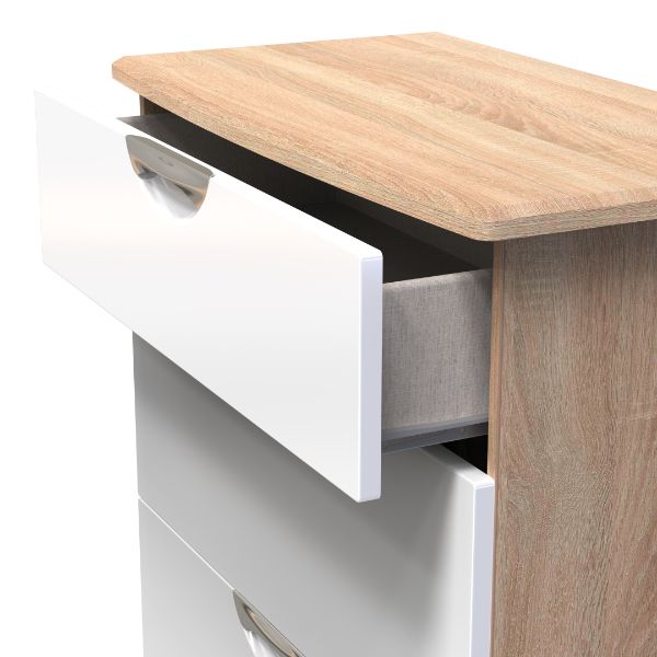 Cairo Ready Assembled Deep Chest of Drawers with 3 Drawers  - White Gloss & Bardolino Oak