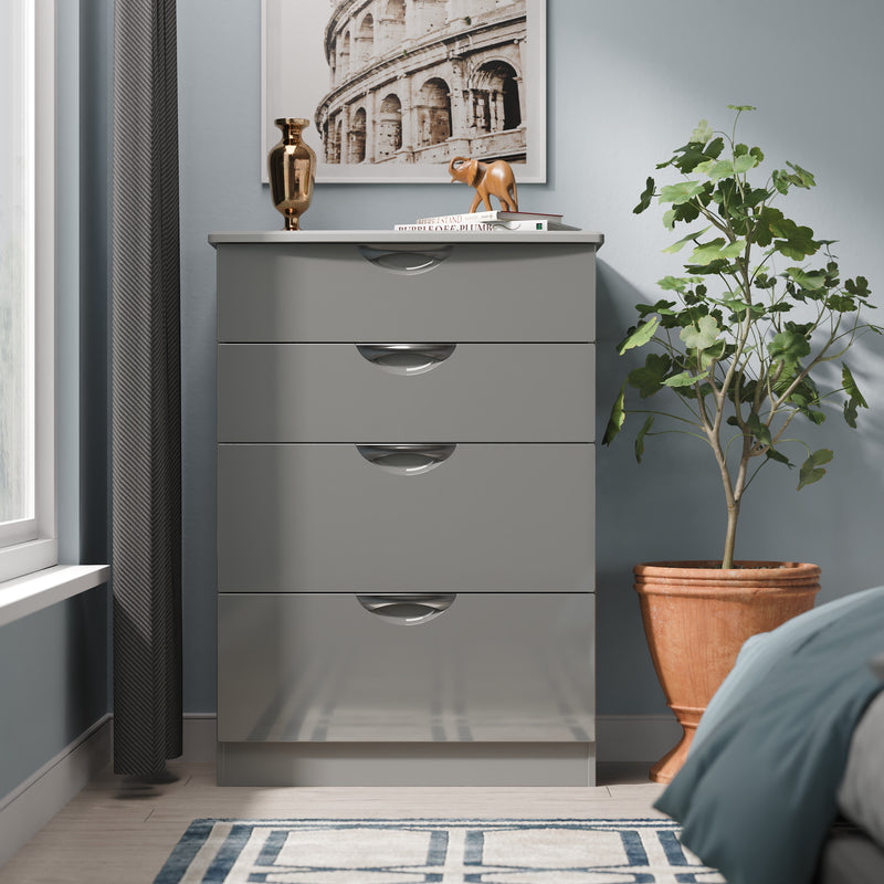 Camden 4 Drawer Deep Chest in Grey Gloss & Dusk Grey - Ready Assembled