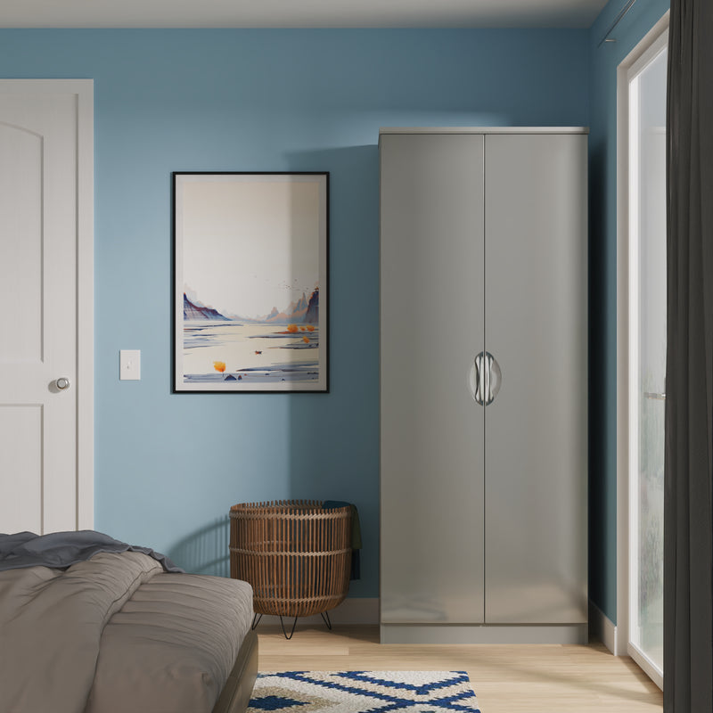Camden 2 Door Wardrobe in Grey Gloss & Dusk Grey - Ready Assembled
