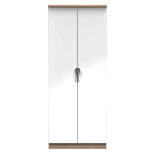 Cairo Ready Assembled Wardrobe with 2 Doors  - White Gloss & Bardolino Oak