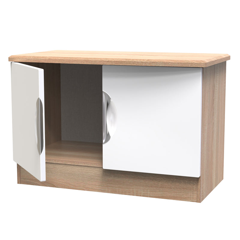 Cairo Ready Assembled TV Unit with 2 Doors  - White Gloss & Bardolino Oak