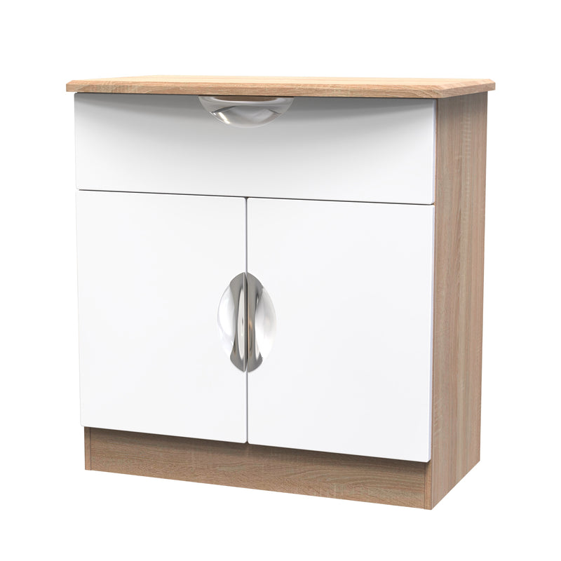 Cairo Ready Assembled Sideboard with 1 Drawer & 2 Doors  - White Gloss & Bardolino Oak
