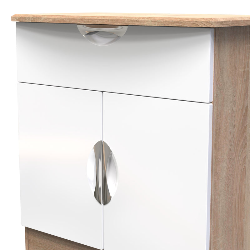 Cairo Ready Assembled Sideboard with 1 Drawer & 2 Doors  - White Gloss & Bardolino Oak
