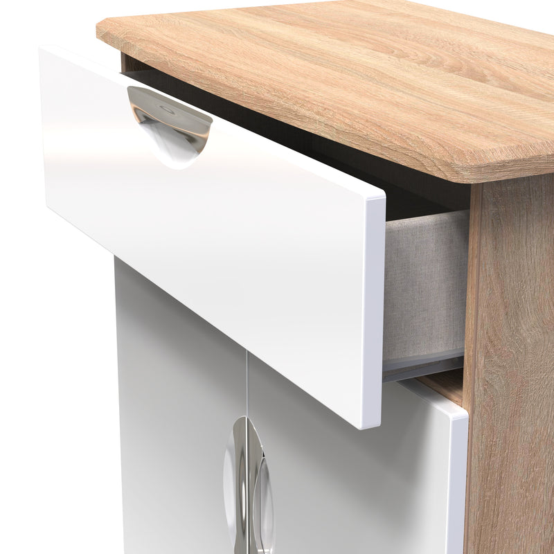 Cairo Ready White Gloss & Bardolino Oak Assembled Sideboard with 1 Drawer & 2 Doors