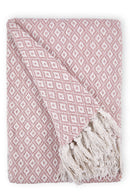 Casablanca - Scandi Woven Recycled Cotton Chair Sofa Setee Bed Throw Over Blanket in Blush Pink