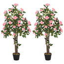HOMCOM Set Of 2 Decorative Artificial Plants Rose Trees In Pot, Pink