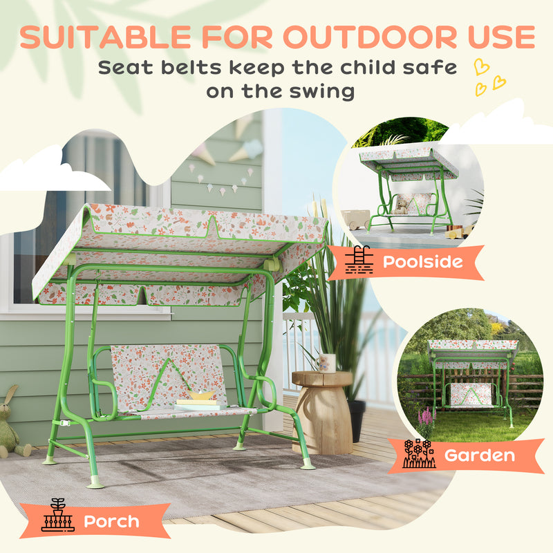 AIYAPLAY Kids Garden Swing Chair, Swing Seat with Adjustable Canopy, Green