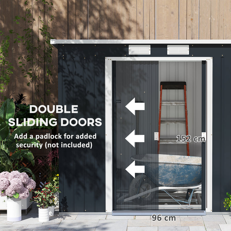 Outsunny 7 x 4ft Metal Garden Storage Shed w/ Double Door Dark Grey