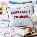 Fusion Coffee Club Filled Cushion in Blue