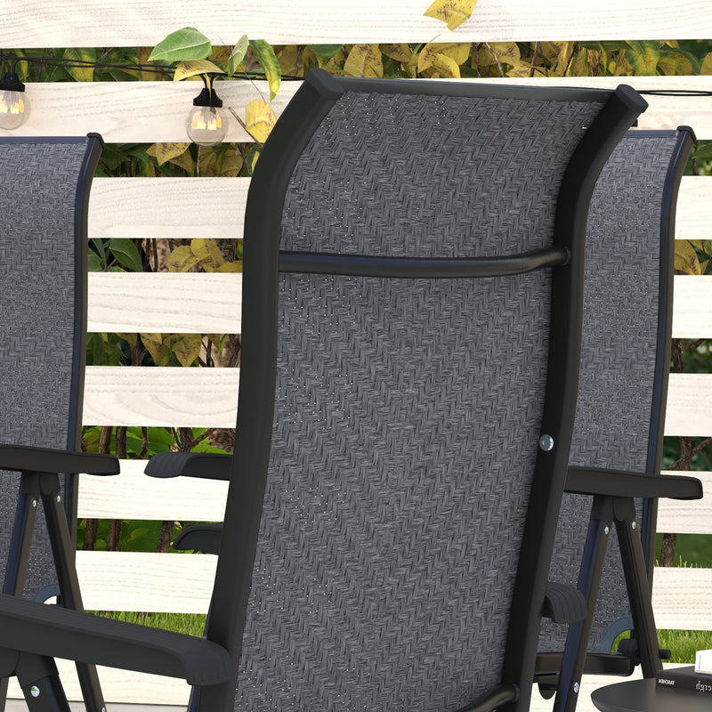 Outsunny Set of 4 Outdoor Rattan Folding Chair w/ Adjustable Backrest Grey