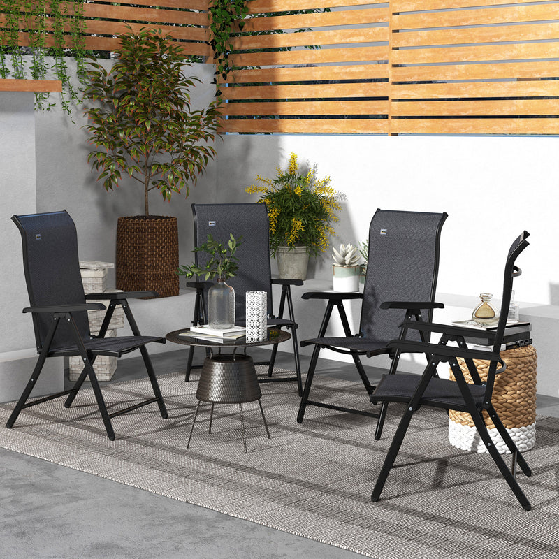 Outsunny Set of 4 Outdoor Rattan Folding Chair w/ Adjustable Backrest Grey