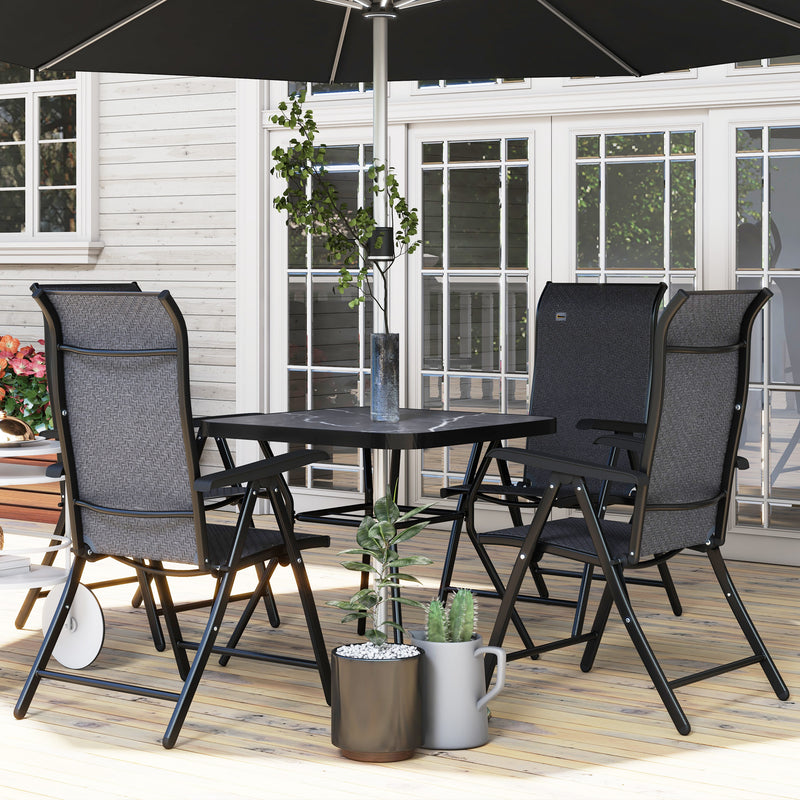 Outsunny Set of 4 Outdoor Rattan Folding Chair w/ Adjustable Backrest Grey