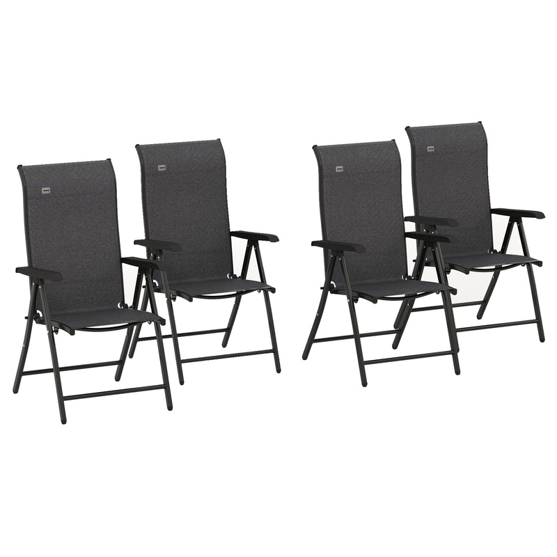 Outsunny Set of 4 Outdoor Rattan Folding Chair w/ Adjustable Backrest Grey