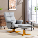 HOMCOM Recliner Chair And Footstool PU Leather Wooden Base, Light Grey