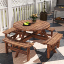 Outsunny Wooden Garden Dining Set With Parasol Hole For Outdoor, Tan