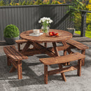 Outsunny Wooden Garden Dining Set With Parasol Hole For Outdoor, Tan