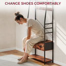 HOMCOM Coat Rack with Shoe Storage, Bench and 10 Hooks, Rustic Brown