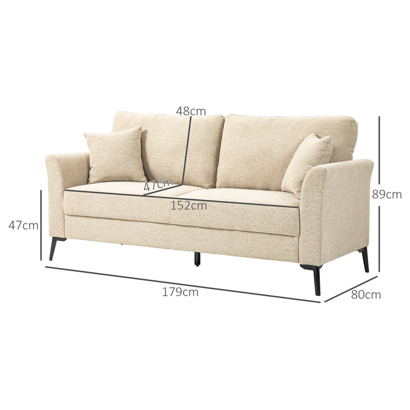 HOMCOM 3 Seater Sofa, Linen Fabric Sofa for Living Room, Beige