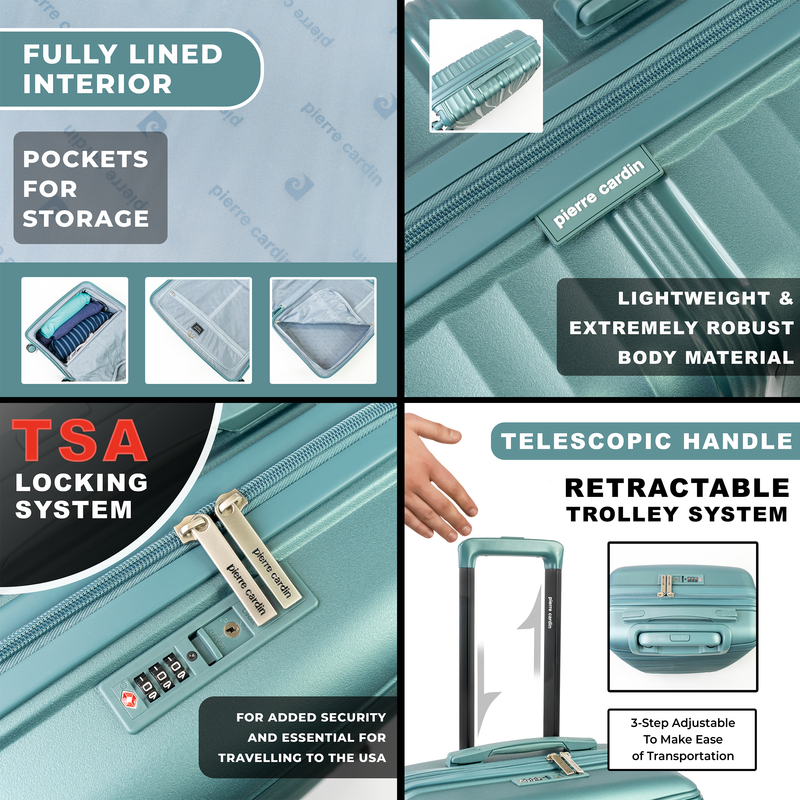 Pierre Cardin Ultra Strong Lightweight Travel Case With 8 Spinner Wheels TSA Locks