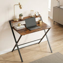 HOMCOM Folding Desk with 2-Tier Shelf for Home Office, Rustic Brown