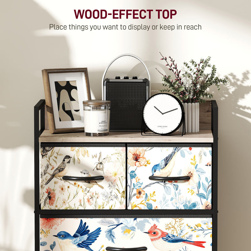 HOMCOM 4-Drawer Chest of Drawers Fabric Dresser with Open Shelf