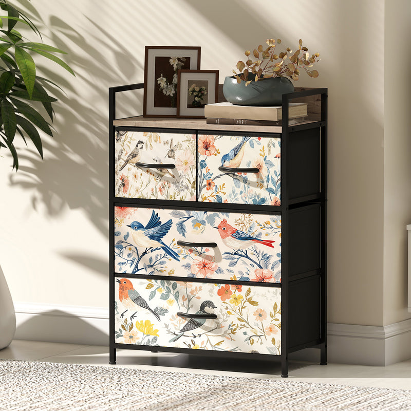 HOMCOM 4-Drawer Chest of Drawers Fabric Dresser with Open Shelf
