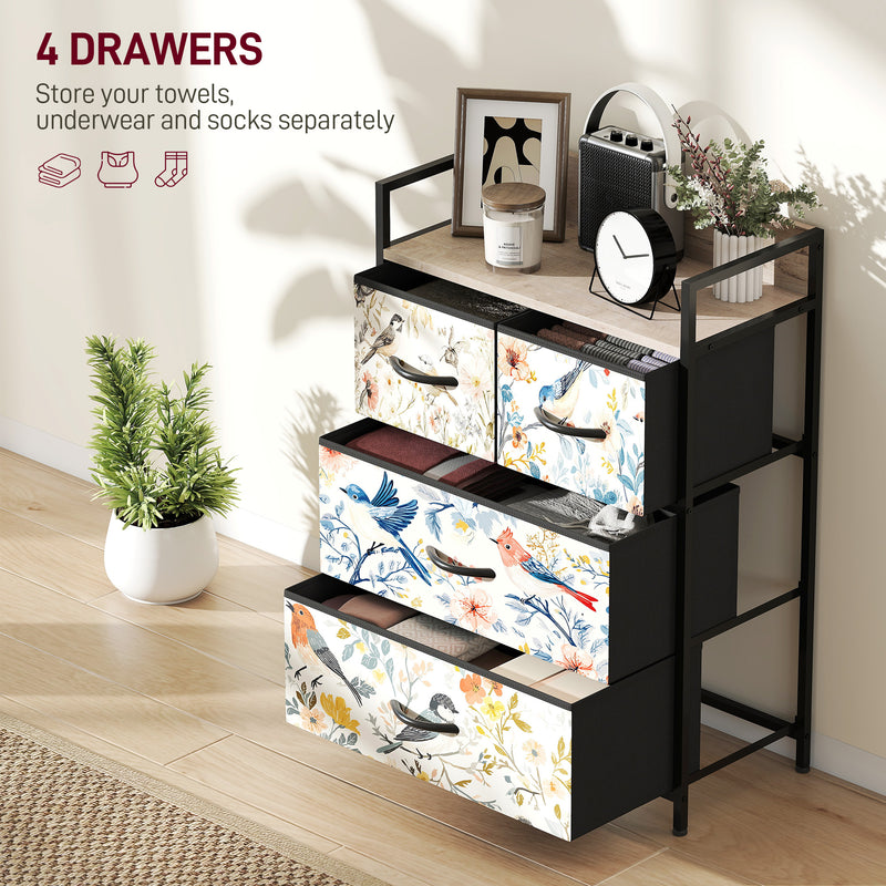 HOMCOM 4-Drawer Chest of Drawers Fabric Dresser with Open Shelf