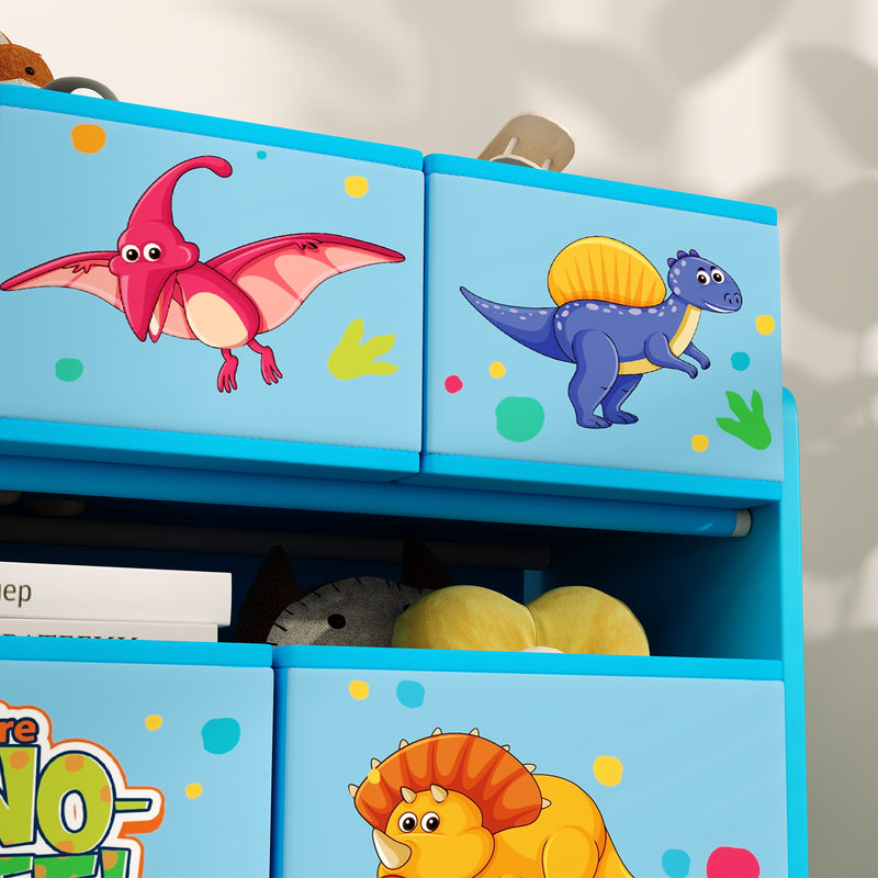 AIYAPLAY 3-Tier Toy Organiser Shelf With 9 Storage Boxes For Bedroom - Blue/Pink