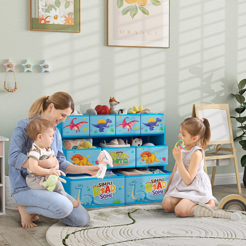 AIYAPLAY 3-Tier Toy Organiser Shelf With 9 Storage Boxes For Bedroom - Blue/Pink
