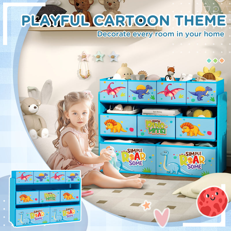 AIYAPLAY 3-Tier Toy Organiser Shelf With 9 Storage Boxes For Bedroom - Blue/Pink