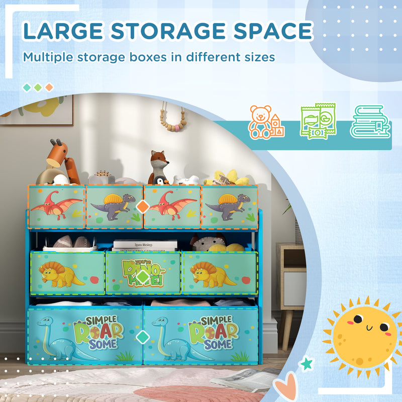 AIYAPLAY 3-Tier Toy Organiser Shelf With 9 Storage Boxes For Bedroom - Blue/Pink