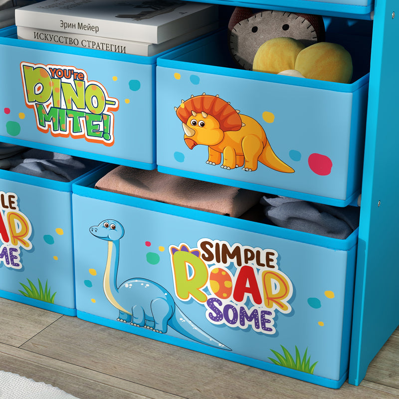 AIYAPLAY 3-Tier Toy Organiser Shelf With 9 Storage Boxes For Bedroom - Blue/Pink