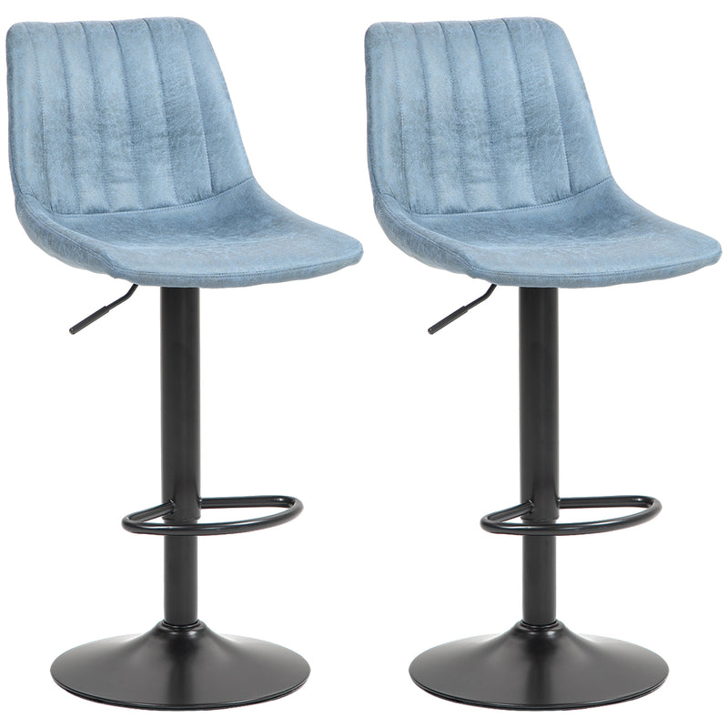 HOMCOM Set Of 2 Microfibre Retro Tub Bar Stools Metal Frame Footrest Seat Green/Blue
