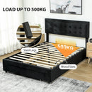 HOMCOM Double Bed Frame with Storage and Adjustable Velvet Headboard