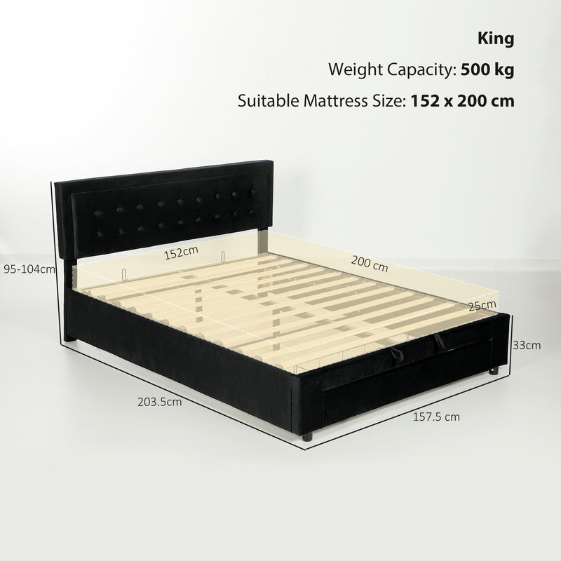 HOMCOM Double Bed Frame with Storage and Adjustable Velvet Headboard