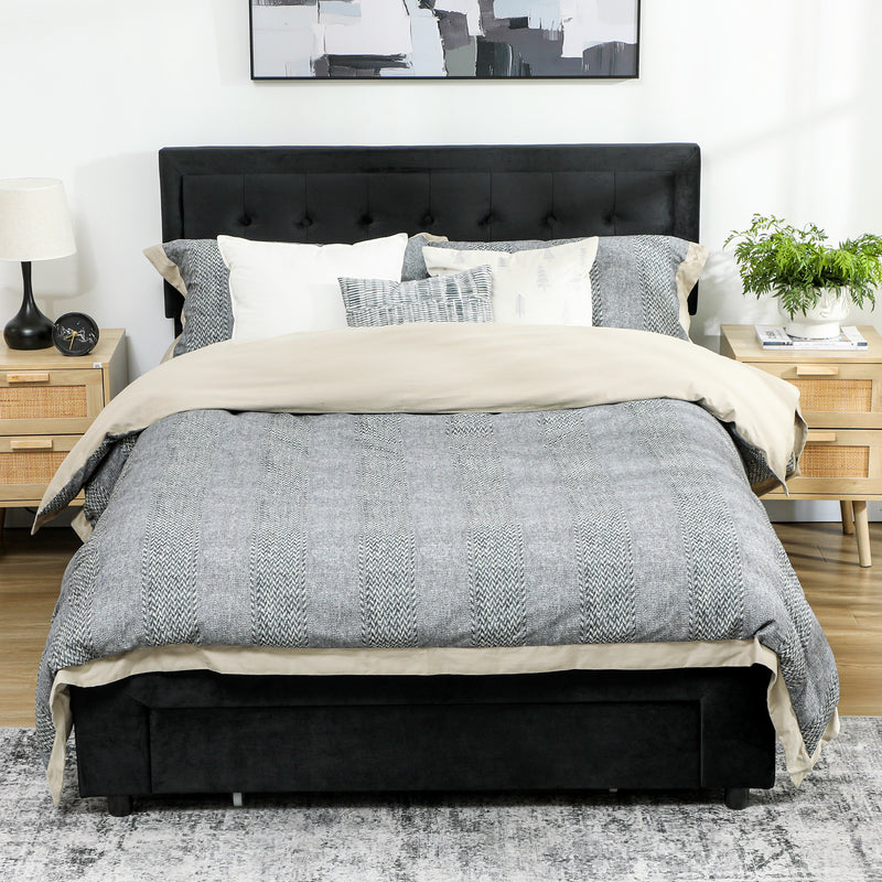 HOMCOM Double Bed Frame with Storage and Adjustable Velvet Headboard