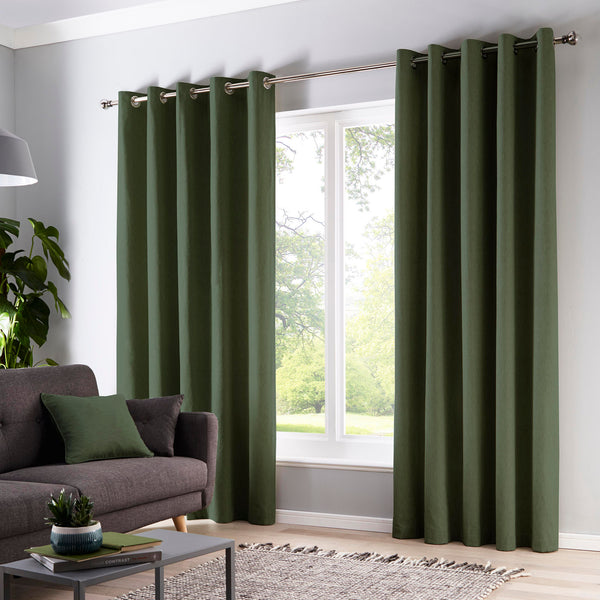 Fusion Cannes Eyelet Curtains in Bottle Green