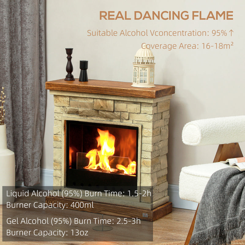 HOMCOM Brown Bioethanol Fire, Ethanol and Gel Fireplace, 3 Hours Burns