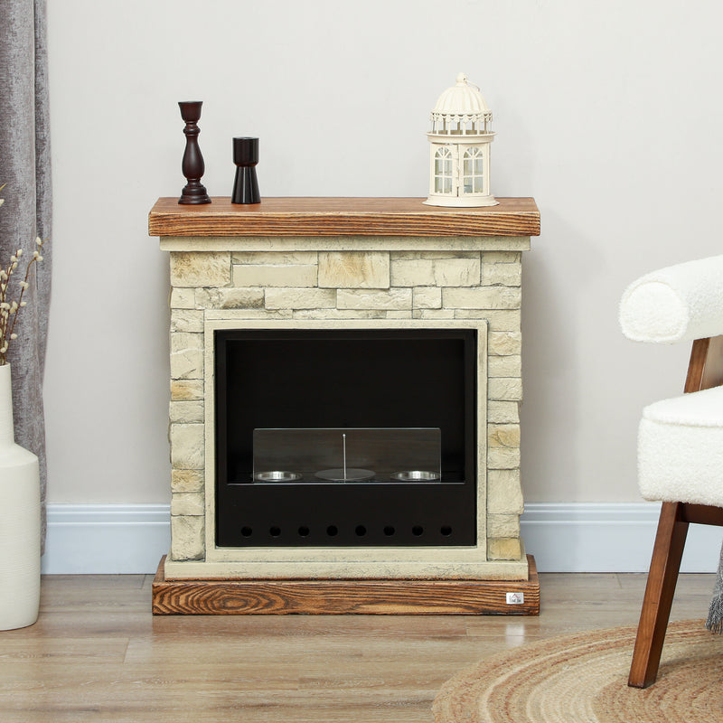 HOMCOM Brown Bioethanol Fire, Ethanol and Gel Fireplace, 3 Hours Burns