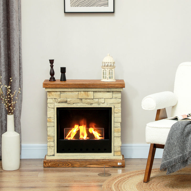 HOMCOM Brown Bioethanol Fire, Ethanol and Gel Fireplace, 3 Hours Burns