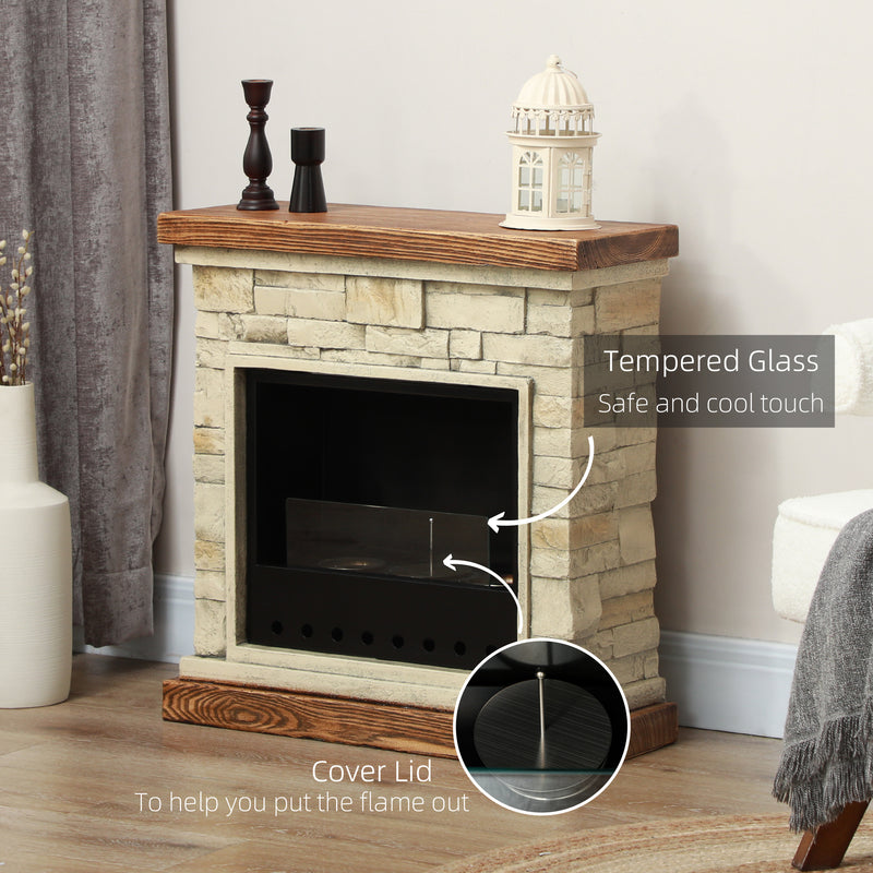 HOMCOM Brown Bioethanol Fire, Ethanol and Gel Fireplace, 3 Hours Burns
