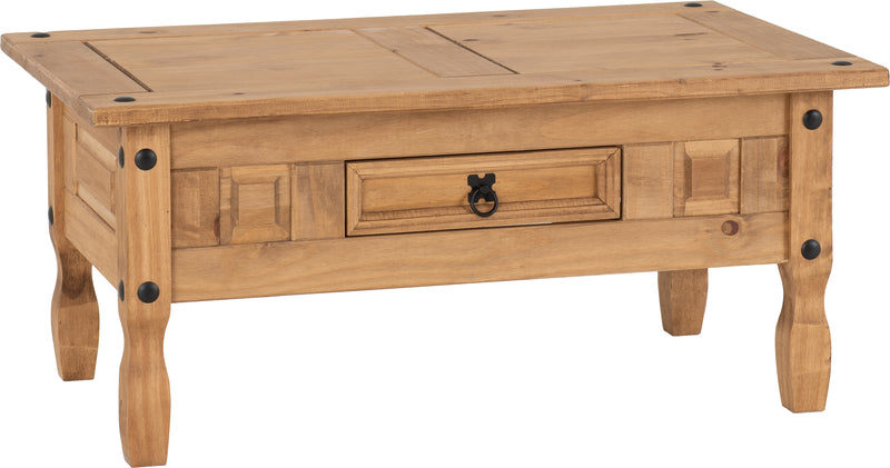 CORONA 1 DRAWER COFFEE TABLE - DISTRESSED WAXED PINE