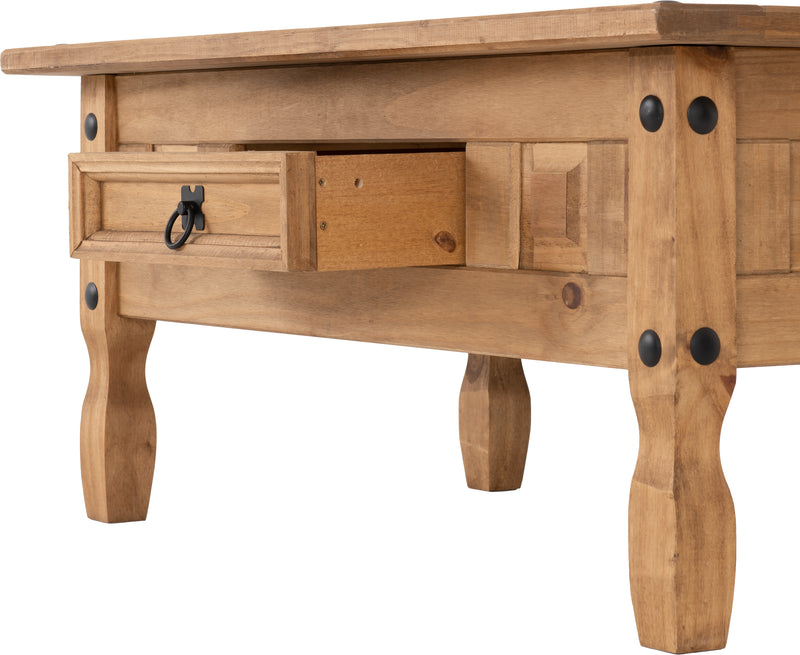 CORONA 1 DRAWER COFFEE TABLE - DISTRESSED WAXED PINE