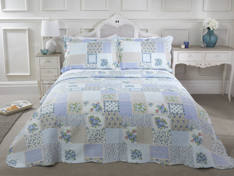 Cotswold - Quilted Patchwork Bedspread Set in Blue