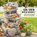 Outsunny Outdoor Water Fountain with 6-Tier Rock Style, LED Lights, Grey