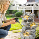 Outsunny Outdoor Water Fountain with 6-Tier Rock Style, LED Lights, Grey