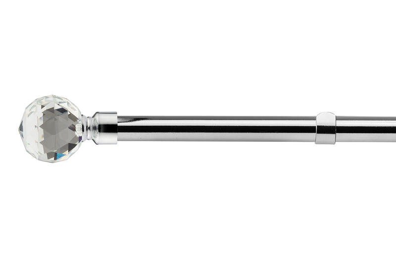 Crystal - Extendable Curtain Pole with Pair of End Finials in Chrome