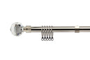 Crystal - Extendable Brushed Silver Curtain Pole with Rings and Pair of End Finials